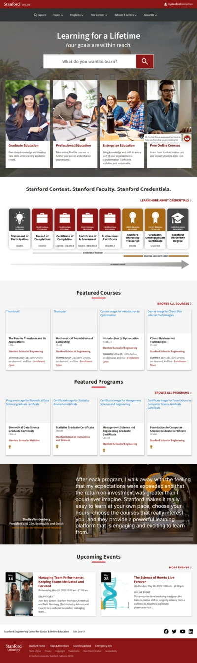 screenshot of Stanford Online website