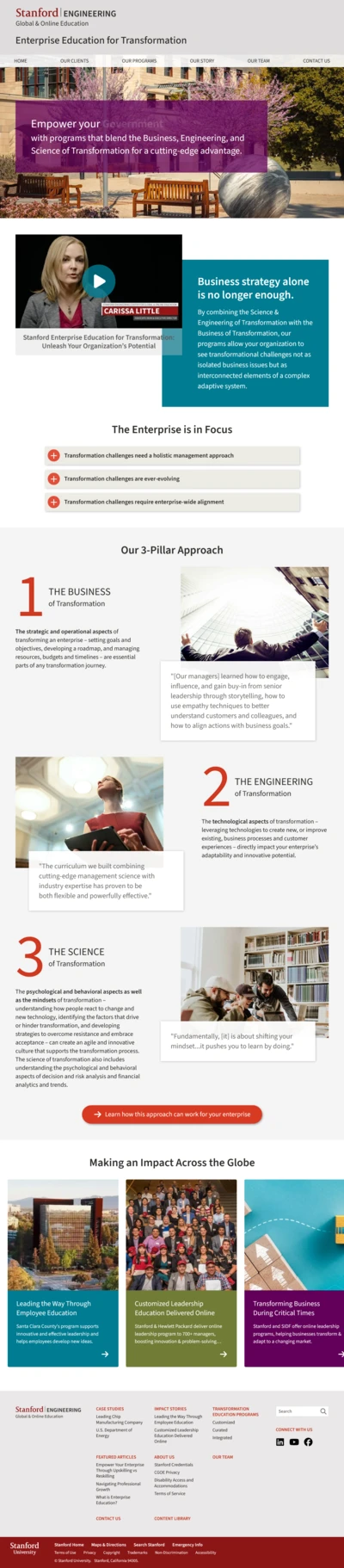 screenshot of Stanford Enterprise Education for Transformation website