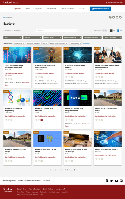 screenshot of Course/Program search page