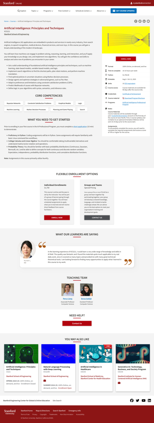 screenshot of Program detail page