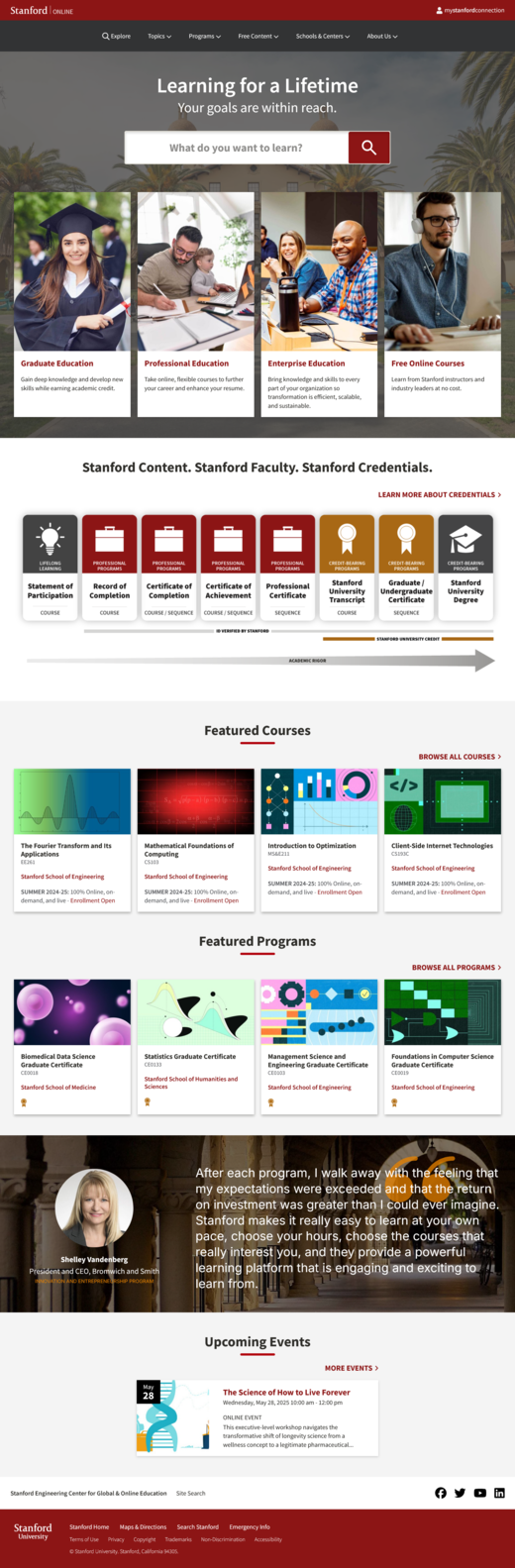 screenshot of Stanford Online website