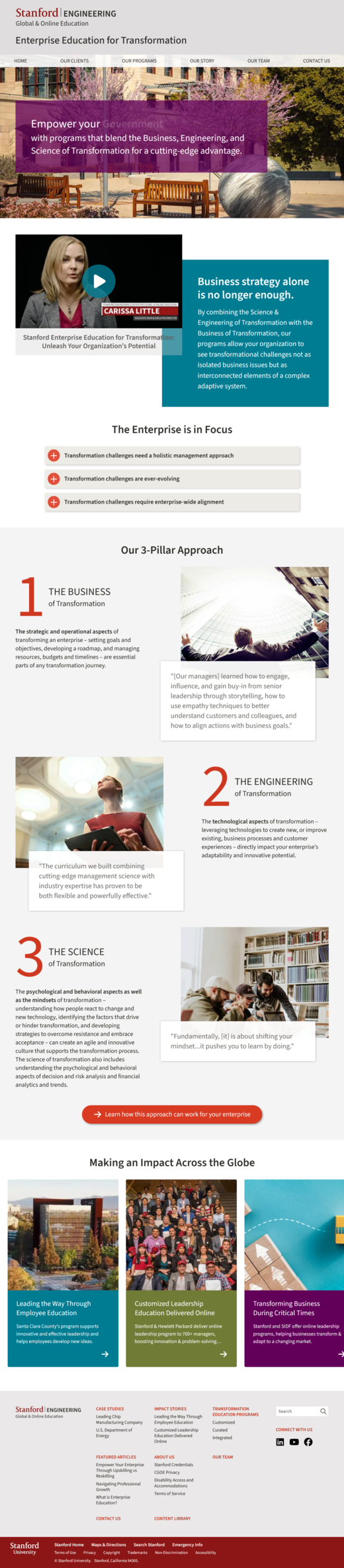 screenshot of Stanford Enterprise Education for Transformation website